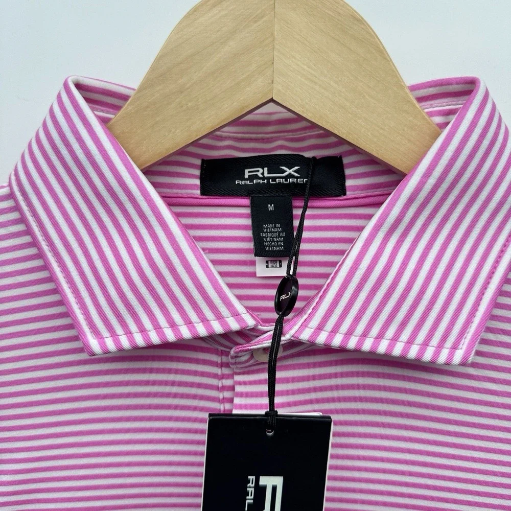 RLX Ralph Lauren Gold Concept 1 Mens Medium Golf Shirt Lightweight Pink White